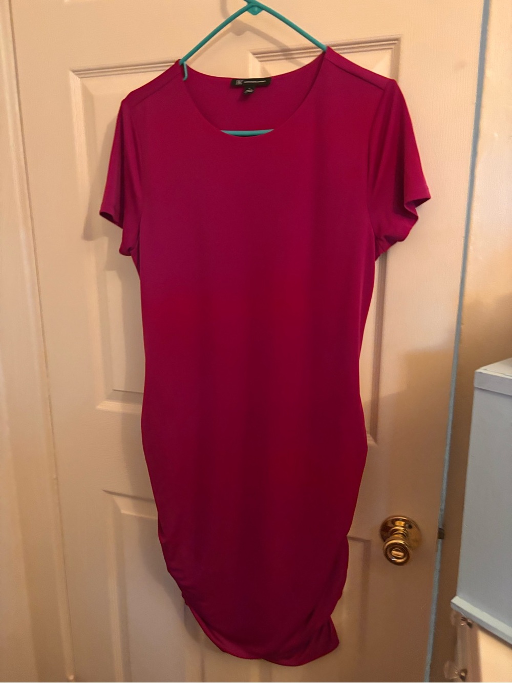 INC International Concepts Magenta Short-Sleeve Midi Sheath Dress
